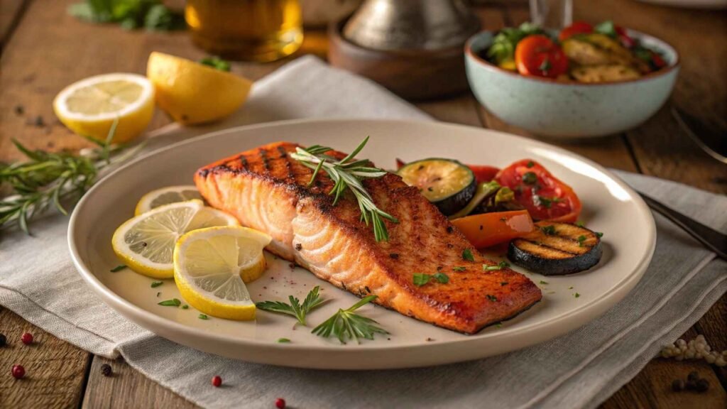 Delicious grilled red fish recipe served with lemon and herbs.