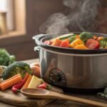 Crockpot Vegetable Cooking Guide – A slow cooker filled with fresh, colorful vegetables.